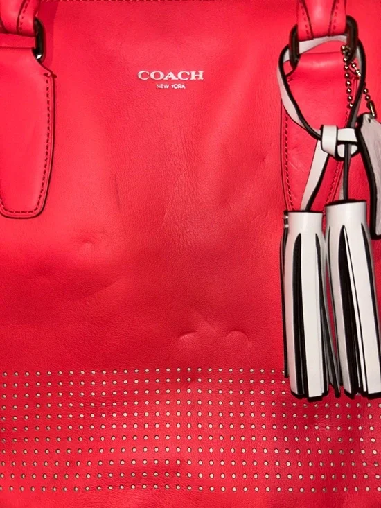 Vintage Coach Legacy Coral Leather Tote with Contrast Tassel Charm - Picture 2 of 8